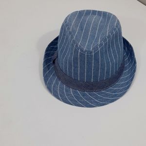 Blue Jean And White Striped Colored  Fedora Hat